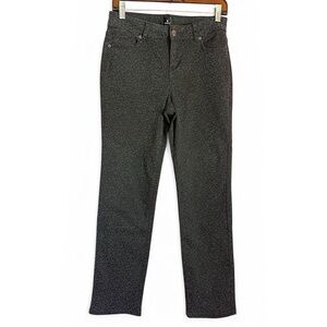 Dress Barn Women’s Petite 4 Black Leopard Print Slim Straight Leg Mid Rise Pants